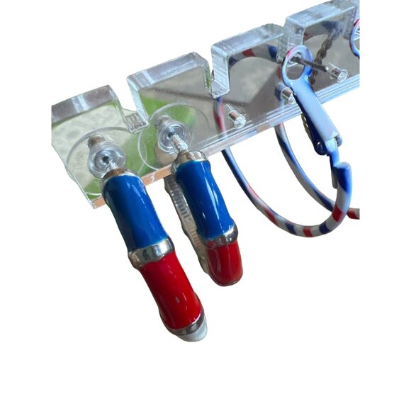 Vintage Red White Blue Enamel Hoops Pierced Earrings Patriotic Summer Democracy - Picture 4 of 11